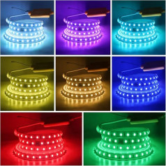 RGB LED juosta, 4 m 220 V SMD5050 60LEDs/m lanksčios spalvotos juostos, įvairių spalvų besikeičianti LED šviesos juosta su 24 mygtukų nuotolinio valdymo pultu ir 1000 W RGB vandeniui atspariu valdikliu