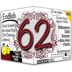 Schlump-Chili Endlich 62 - juokinga aštri gimtadienio dovana. Originali 62-ojo gimtadienio dovanos idėja vyrams ir moterims