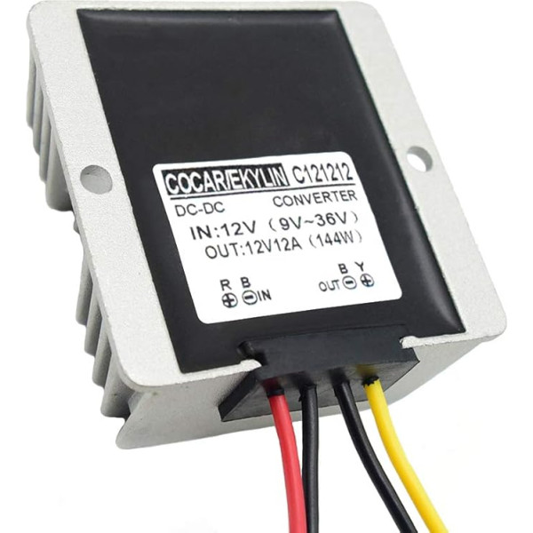 Nuolatinės srovės įtampos reguliatorius, automobilinis 12 V maitinimo įtampos stabilizatorius, 12 A viršįtampių apsauga, 144 W, nuolatinės srovės reguliatorius, skirtas sunkvežimio akumuliatoriaus baterijai, valties variklio apsaugai, saulės si