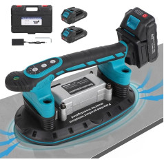 Plytelių vibratorius 12000VPM plytelių mašina, 30-225 mm 250 kg plytelių vibratorius išlyginimo mašina Upgrade siurbimo taurė 6 greičių reguliuojamas grindų plytelių vibracijos įrenginys (2 x 2,5 Ah akumuliatorius)