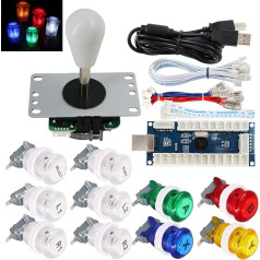SJ@JX Arcade Game Stick DIY rinkinys Mygtukai su logotipu LED 8 Way Joystick USB Encoder Cable Controller for PC MAME Raspberry Pi Colour Mix