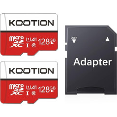 KOOTION Micro SD kortelės 128 GB Pack of 2 Atminties kortelės U1 Class 10 Mini SD kortelė 128G Pack of 2 MicroSDXC Cards Atminties kortelė 2 vienetai (A1 UHS-I 4K) MicroSD kortelė fotoaparatams Mobilusis telefonas Planšetiniai kompiuteriai Android