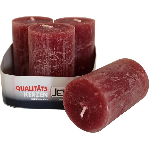 JEKA Kerzen GmbH Ebersbacher Rustic Pillar Candles Bordeaux Skersmuo 50 x aukštis 80 mm Pakuotė 4 vnt.