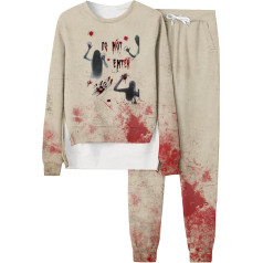 Briskorry Tracksuit Baggy Y2K, džemperis ir Sweatpants, Sweatshirt Set Bloody Horror Tracksuit Apvalus kaklas 2 dalių Sweatsuit Set Loose Lounge House Suit Žiemos madinga sporto apranga Jogger