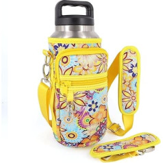 AJLTPA Vandens butelių laikiklis Krepšys per petį Tote Bag Insulated with Padded Strap and 2 Pockets for Hiking Camping, Bright floral design