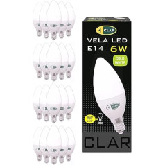 CLAR - LED lemputė E14 Candle 6W, LED žvakė, E14 lemputė, E14 LED lemputė, 6W Cool Light 6000ºK (20 vnt.)