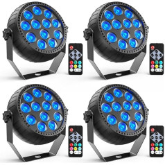 Rtktoup 4 vnt. įkraunamas RGB LED Par žibintas, 12 LED prožektoriaus baterija su nuotolinio valdymo pulteliu Šalies šviesos scenos šviesa Šalis Baras Scena DJ diskoteka Vestuvės Helovinas Kalėdos