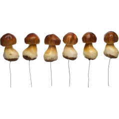 HEITMANN DECO Dekoratyviniai grybai su vielute - rudens dekoracijos, natūralios, skirtos amatams - rudi - 6 vnt., maždaug 4 x 3 x 7,5 cm