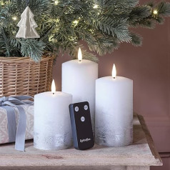 Lights4fun 3 LED TruGlow® Kalėdų žvakių rinkinys Silver Ombre su nuotolinio valdymo pulteliu ir laikmačiu Baterija Kalėdų dekoracijos Sidabrinė stalo dekoracija Kalėdos