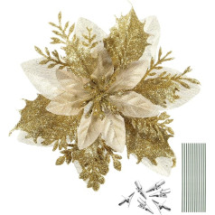 Alipis Glitzernde Weihnachtsstern-Blumen, Weihnachtsbaumschmuck, künstliche Blumen mit Clips und Stielen, Weihnachtskranz-Dekoration
