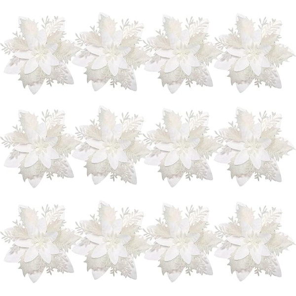 Toyvian Kalėdų žvaigždė gėlė Dirbtinis Poinsettia Kalėdų dekoracijos blizgučiai Kalėdų eglutė gėlės dekoracijos Novetly dirbtinės Kalėdų gėlės Kalėdų eglutė dekoracijos su spaustukais