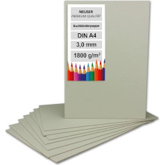 NEUSER PAPIER 20 x knygų įrišimo kartonas, DIN A4 (21 x 29,7 cm), storis 3,0 mm (0,3 cm), svoris 1800 g/m², pilkas kartonas, skirtas rankdarbiams, modelių gamybai, knygų įrišimui