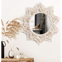 Gokelomg 40 cm Boho makrame sieninis veidrodis, apvalus, estetiška sienų apdaila, miegamasis, pakabinamas ant sienos, dekoratyvinis sieninis veidrodis namams, miegamajam, svetainei, prieškambariui, vonios kambariui