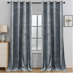 YSTELLAA Velvet užuolaidos, 2 vnt., 140 x 245 cm, šiluminės užuolaidos, apsauga nuo šalčio, su kilpomis, nepermatomos Šiuolaikinės svetainės, šiluminės užuolaidos miegamajam, užtemdančios garsą, pilkos spalvos