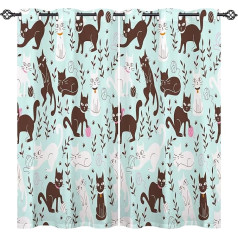 ANHOPE Cute Cartoon Animal Cat Blackout Curtains with Eyelets Opaque Curtains Blackout Curtain Thermal Curtains Soft Bedroom Living Room Curtain Set of 2 H 137 x W 117 cm