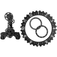 Akozon Sieninis laikrodis 3D Modernus didelis sieninis besisukantis mechaninis kalendoriaus ratas juodas Steampunk (juodas)