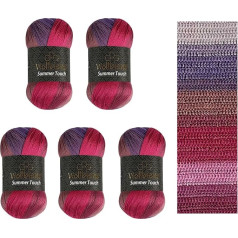 Wollbiene Summer Touch Batik, 5 x 100 g, vilna, įvairiaspalvė, su spalvų gradientu, 500 g merserizuotos mezgimo vilnos, mikropluošto akrilas (508 uogų-violetinė)