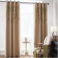 Melodieux Gėlių siuvinėjimas Faux Linen Blackout užuolaidos gyvenamasis kambarys Miegamasis Triukšmas Grommet langų užuolaida, smėlio/žalia, 52 iki 84 colių (1 skydas)