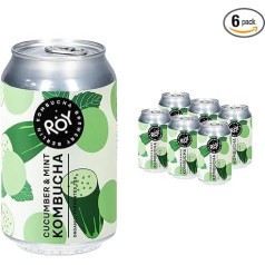 ROY Cucumber & Mint Kombucha Organic, 6 skardinės po 330 ml ekologiškos agurkų ir mėtų skonio kombušos, rankų darbo Berlyno alaus darykloje, veganiška, be glitimo, be laktozės, pakuotė iš 6 vnt.