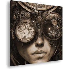 deyoli Steampunk veidas su dekoruotais krumpliaračiais ir akiniais, visiškai mechaninis tikslus formatas: 40 x 40 cm efektas: Motyvas ant tikro medžio rėmo, aukštos kokybės skaitmeninė spauda