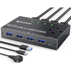 USB 3.0 jungiklis 4 kompiuteriams, MLEEDA USB jungiklis 4 in 4 Out, USB KVM jungiklis klaviatūrai, pelei, spausdintuvui, su laidiniu nuotolinio valdymo pultu ir 4 USB 3.0 kabeliais