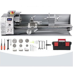 Bešepetėlinės mini metalo tekinimo staklės 8,7 x 23,6 colių, 220 x 600 mm, 750 W, LED, su kintamu greičiu, skirtos tekinimui ir gręžimui
