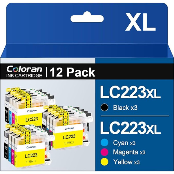 Coloran LC223 LC223XL spausdintuvo kasetės, skirtos Brother MFC J5320DW kasetėms MFC-J480DW MFC-J480DW MFC-J4420DW DCP-J4120DW J880DW J4620DW J680DW J4625DW J5625DW (12 vnt.)