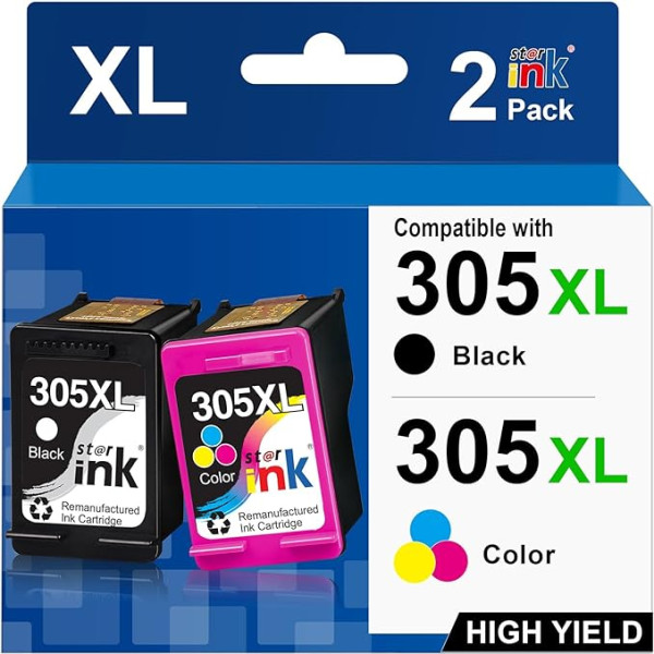 Starink 305XL kasetės suderinamos su HP 305 spausdintuvo 305 XL kasetėmis, skirtomis HP DeskJet 2700 2710 2720 2724 DeskJet Plus 4110 4120 4130 Envy 6010 6020 6030 Envy Pro 6420 6430 (juoda spalva)