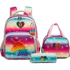 HTgroce Mergaičių mokyklinis krepšys mergaitėms Pop It kuprinė Mokyklinis krepšys mergaitėms Komplektas 3 in 1 su pietų maišeliu ir pieštukine Pop Fidget Bag, spalva: vienaragis, kuprinė