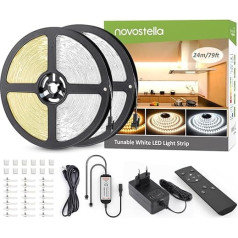 NOVOSTELLA LED juosta 24 m, LED juosta nuo šiltai baltos 3000 K iki šaltai baltos 6500 K, 24 V LED juosta 2688 LED diodų lipni šviesos juosta su nuotolinio valdymo pulteliu, lanksti 