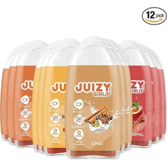 JUIZY WOW Salted Caramel - Baked Apple - Chai - Pumpkin Spice | Skonio lašeliai be cukraus | 12 x 65 ml gėrimų koncentratas Winter Edition | Natūralus gėrimų sirupas | Nulis kalorijų Vegan