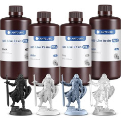 ANYCUBIC ABS-Like Resin Pro 2, 3D spausdintuvų derva, pasižyminti didesniu stiprumu ir tvirtumu, dideliu tikslumu, plačiu suderinamumu su visais 3D spausdintuvais (juoda, balta, pilka, skaidri, 1 kg, 4 vnt.)