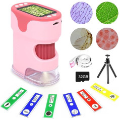 Rankinis skaitmeninis mikroskopas vaikams su 2 colių HD ekranu, 200~1000 x kišeninis mikroskopas, pradinis rinkinys su 6 atsitiktiniais mėginiais ir 32G SD kortele, mokomasis