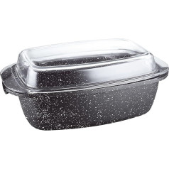 Kamberg - 0008048 - 40 cm / 22 cm / 16 cm kepimo indas - aliuminio liejinys - akmens efekto danga - su stikliniu dangčiu - tinka visoms viryklėms, įskaitant indukcines - be PFOA, juodas marmurinis