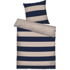 TOM TAILOR Renforcé patalynė, 80 x 80 cm + 135 x 200 cm, 100 % medvilnė / renforcé, su abipusiu motyvu ir spalvotu firminiu užtrauktuku, drąsūs dryžiai, mėlyna, smėlio (tamsiai mėlyna ir saulėta smėlio spalva)