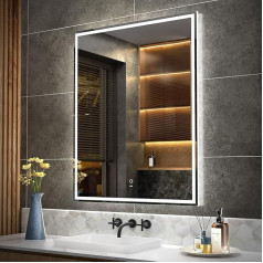 KWW 80 x 100 cm LED vonios kambario veidrodis, nuo rūko reguliuojamos šviesos, horizontalus / vertikalus sieninis veidrodis su išmaniuoju jutikliniu mygtuku