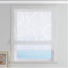 ESLIR Romėnų žaliuzės Burnout Romėnų užuolaidos su Velcro juosta Gyvenamasis kambarys Užuolaidos Virtuvė Skaidri juosta Roller Blind Modernus su bangų raštu Balta Š x V 60 x 140 cm 1 vnt.