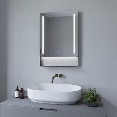 AQUABATOS® Vonios veidrodis su apšvietimu ir lentyna 50 x 70 cm Aliuminio rėmas, juodas matinis Vonios veidrodis Pritemdomas lietimui jautrus šaltai baltas 6400 K nuo rūko sieninis veidrodis Sieninis jungiklis