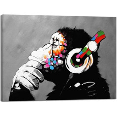 Wieco Art Beždžionė su ausinėmis Banksy Graffiti Art Abstraktus drobė tapyba Plakatai ir spaudiniai Gyvūnų drobė Sienų menas Sienų apdaila ir namų dekoracijos Biuro dekoras