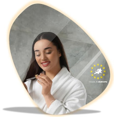 MIRRORSCAPE® asimetrinis LED veidrodis, pagamintas Europoje, 60 x 60 cm veidrodis su apšvietimu ir jutikliniu jungikliu, 3 reguliuojamos šviesos spalvos, apsauga nuo rūko, vonios kambario veidrodis su apšvietimu