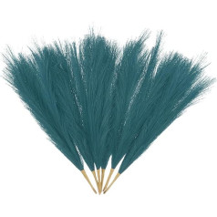 sourcing map 6 Stück künstliches Pampasgras, 42,5 cm, künstliches getrocknetes Pampasgras, Dekoration, 9 Zweige mit Stiel, für Bodenvasenfüller, Hochzeitsdekoration, Heimdekoration, Blaugrün
