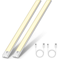 OUILA LED spintos apšvietimas su judesio jutikliu, 41 cm ilgio LED apšvietimas, itin plona reguliuojamo apšvietimo jutiklis, įkraunama belaidė apatinė juosta, spintos apšvietimo juosta, naktinė lempa, šilta šviesa, 2 vnt.