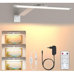 LABOREDUCER LED paveikslo šviesa sidabrinė su kabeliu, įjungiama nuotolinio valdymo pulteliu Dimmable 3000 K Warm White Timer Rotatable Modern Indoor LED Aluminium Picture Lighting for Dart Lighting Wall Light