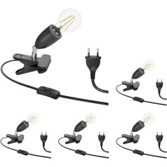 ledscom.de LIK E27 Clip Light su jungikliu, pasukama ir pasukama, metalinė, juoda (galima pasirinkti lempučių kiekį ir tipą)