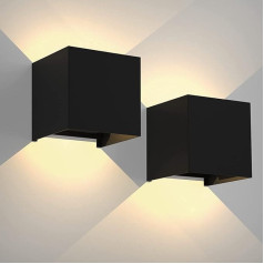 LIGKIN Pack of 2 Wall Light Indoor Outdoor 12 W LED Wall Lights Modern 3000 K Warm White Wall Lamp IP65 Waterproof Wall Light Angle Adjustable Light for Living Room Hallway Hotel