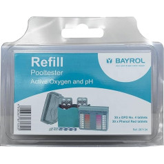 BAYROL tablečių papildymo pakuotė rankiniam baseino pH / O2 testeriui - 2 x 30 tablečių Fenolis raudonasis ir DPD Nr. 4 - pH vertė ir aktyvusis deguonis, 8,1 x 22,1 x 2,2 cm