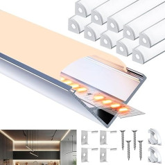 LASLUX kampinio profilio aliuminio LED 10 x 1 m (10 m) LED kanalas 90°, skirtas iki 10 mm LED juostelėms su kompiuterio dangteliu Pieno baltumo priedų rinkinys