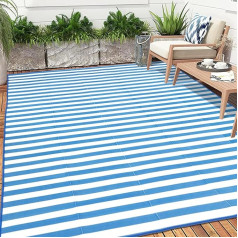 Atvirkštiniai dryžuoti lauko kilimėliai, skirti terasos dekorui, 7x10 pėdų vandeniui atsparus didelis kilimas, plastikinis šiaudelis, nešiojamas RV Camping Deck Picnic Indoor Doormat, Blue712
