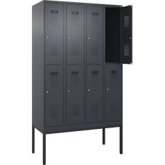 C+P | Doppelstock-Spind Evolo Plus | 4 Abteile | grau | B 1200 mm | mit schmalen Füßen | Zylinderschloss