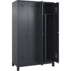 kaiserkraft | Schwarz-Weiß-Spind Evolo Plus | 2 Abteile | Trennwand mittig | grau | B 1200 mm | mit Breiten Füßen | Zylinderschloss